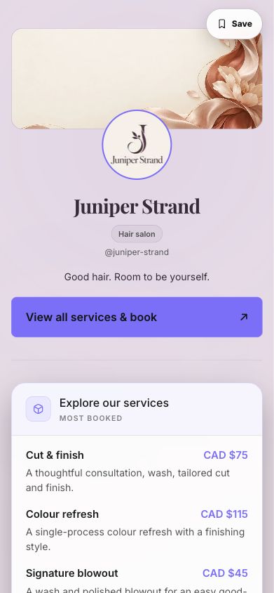 What your customers see in Hubly, using fictional showcase data